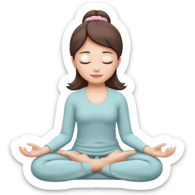 memoji of a girl meditating, eyes closed, gentle smile, sitting in lotus position, soft pastel background sticker
