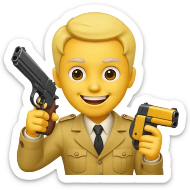 Yellow laughing face pointing gun at side of the head sticker