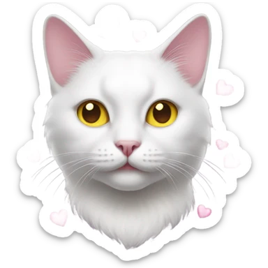 Realistic White cat with yellow eyes, pink hearts over head  sticker