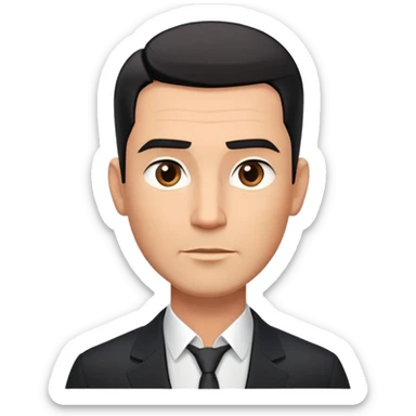 Good-looking robust man in his mid-40s with light brown skin tone, short slicked back straight black hair with fade haircut, strong square face, approachable TV host expression, black blazer left open showing white buttoned shirt sticker