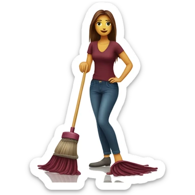 Beautiful burgundy long haired woman mopping the floor sticker