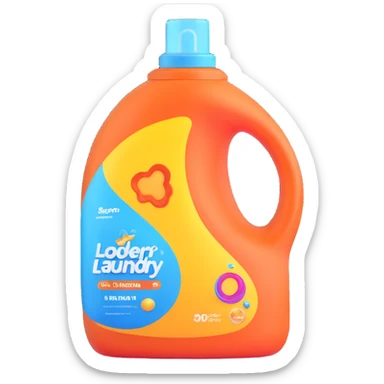 modern bottle of liquid laundry detergent, ergonomic shape with handle, opaque and brightly colored in blue, green, or orange, simple cap or spout, no branding, clean 3D style, soft lighting, emoji scale sticker