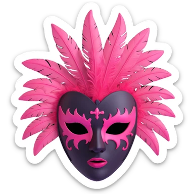 3D gothic mask with pink feathers, dramatic and mysterious sticker