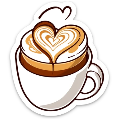 cappuccino in a white cup with heart latte art sticker