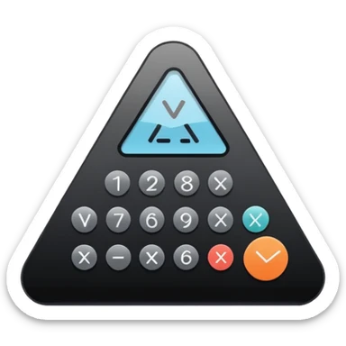 Minimalistic flat vector icon, iOS style, thin black contour on white background. Calculator and geometric shapes (triangle, circle). No text, no shadows. sticker
