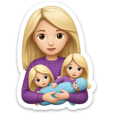 woman holding blonde knitted doll sticker