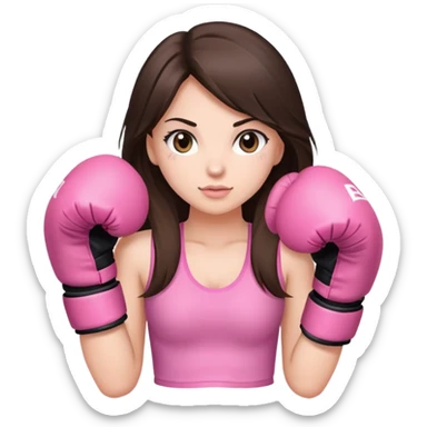 Brunette long haired girl wearing pink boxing gloves sticker