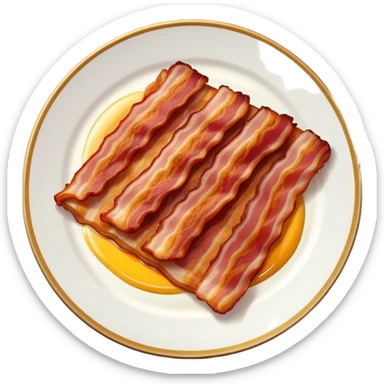 Cinematic crispy sizzling bacon, slightly curled, golden-brown with a perfect crunch, glistening with rich flavor, deep warm tones, served on a breakfast plate, comforting and indulgent. sticker