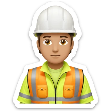 Guy with yellow reflective vest and white protection helmet sticker