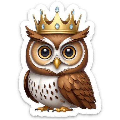 Owl Duke – wise owl with crystal crown perched gracefully. sticker