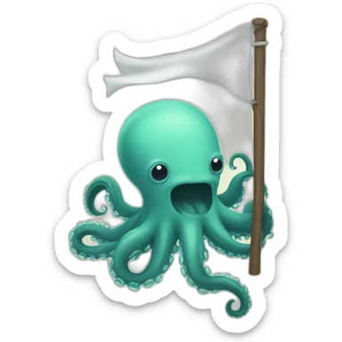 cute kraken hanging a white flag sticker