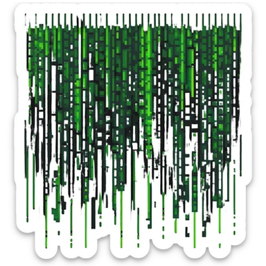 Neo from The Matrix with green digital code raining down, pixel style sticker