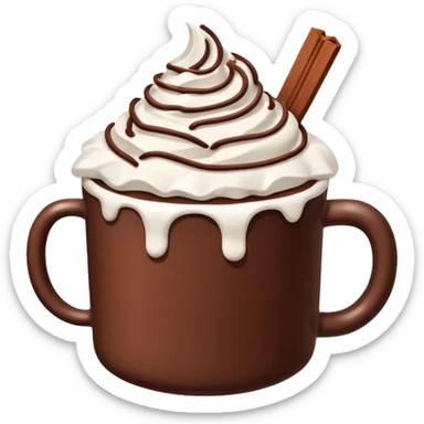 “hot chocolate emoji, whipped cream on top, chocolate shavings, cute, minimal, white background” sticker