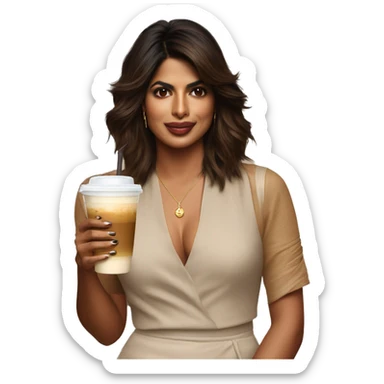 Priyanka Chopra with an iced coffee  sticker