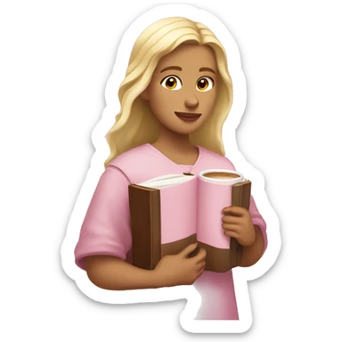 Blonde Girl holding a light pink Bible with a cross on it, and also holding a coffee sticker