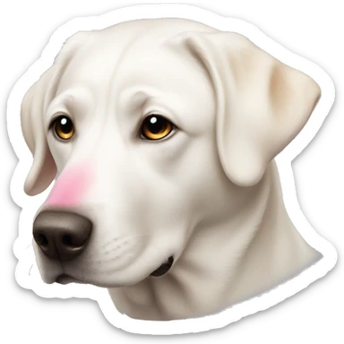 white lab dog with pink nose sticker