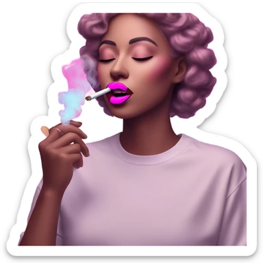 Neon pink lips are blowing smoke, and a cigarette is in her mouth sticker