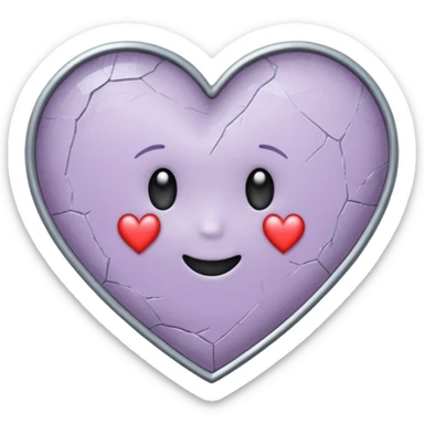 A cracked mirror reflecting a small heart hand-drawn, chalk-style emojis with a soft lilac color palette, suited for an aesthetic and emotional Telegram channel. The emoji should have a rough, doodle-like texture as if drawn with pastel chalk on a dark surface sticker