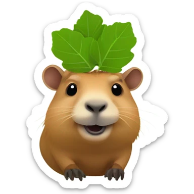 A CAPYBARRA LIKE EMOJI LOOKING AT THE CAMERA WITH A LEAF ON THE HEAD sticker
