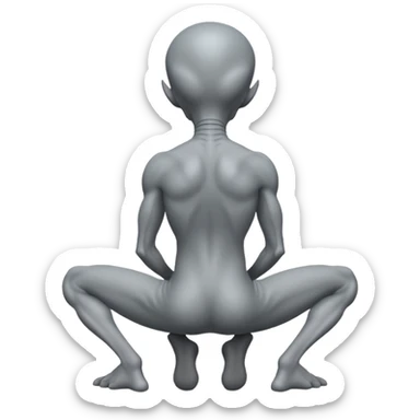 fullbody gray alien kneeling BACKVIEW sticker