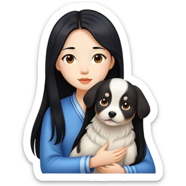 a  Chinese girl with  long hair and a dog sticker