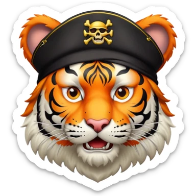 Tiger pirate captain with hat and eye patch sticker