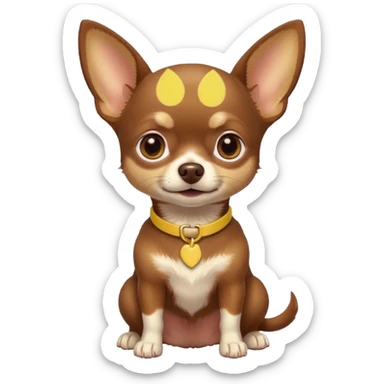 Chihuahua color chocolate con las patitas y pecho color café claro, un pequeño collar amarillo  sticker