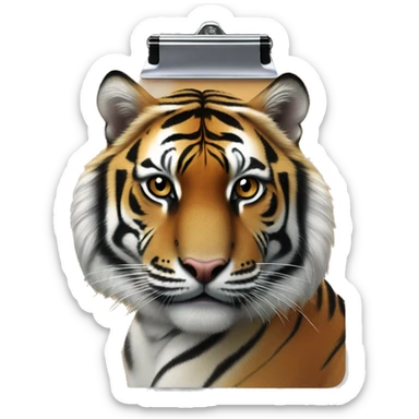 clipboard with a print of a bengal tiger clipped to it sticker