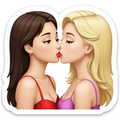 Brunette girl and blonde girl kissing  sticker