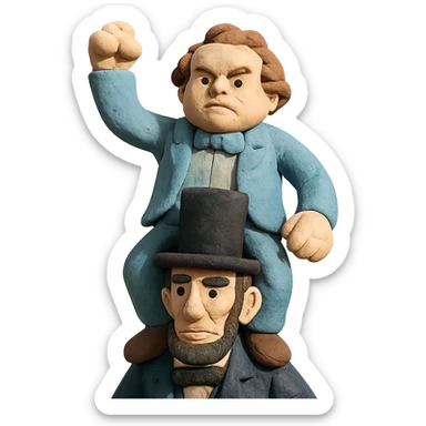 claymation style Stephen Douglas standing on Abraham Lincoln's shoulders sticker