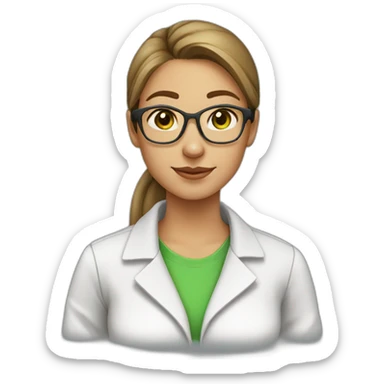 chemist female brown ponytail light skin green eyes with glasses sticker