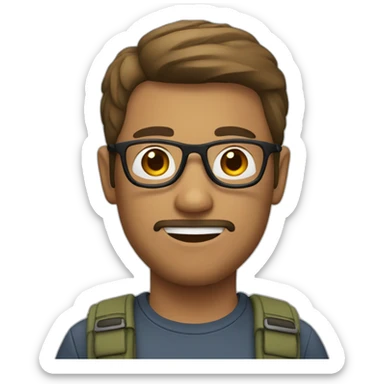 man with short hair aviator glasses and a chin beard sticker