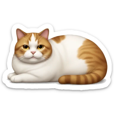 fat white and brown cat on its back sticker