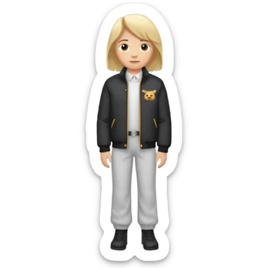 bitte mach mir ein typen der blond ist mit in einer 6pm jacke und eine weißen hose sticker