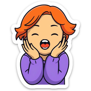 Girl with hands wrapped around her neck and eyes closed and screaming sticker