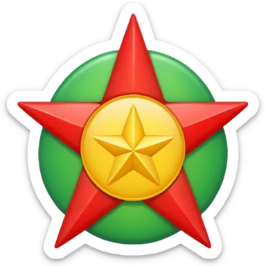 Red background with a green bonded cricle in the middle that inside the green bonded circle is yellow and inside the yellow there is a red star that its edges touches the green bonded circle  sticker