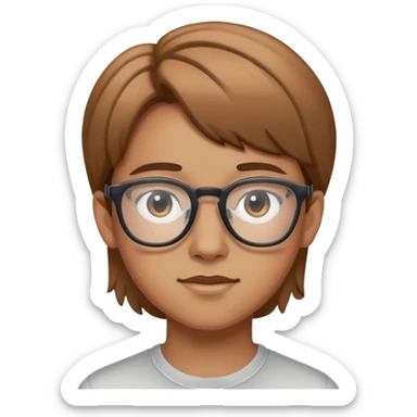Adolescente con pelo castaño claro y lentes sticker