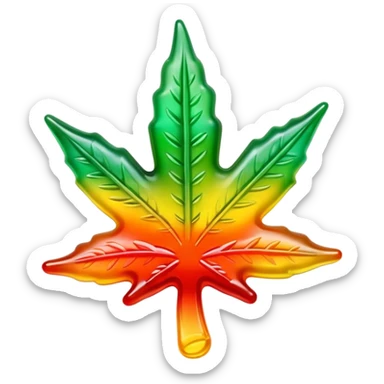 marijuana leaf-shaped gusher gummy bright colors bite mark with liquid oozing out sticker