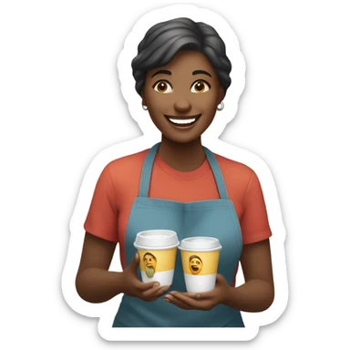 Lady handing out free samples sticker