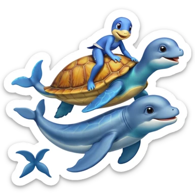 Turtle riding a dolphin sticker