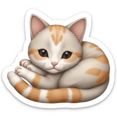 grey and white small cat with eyes closed lying down upside down with its head resting on its curled paw sticker