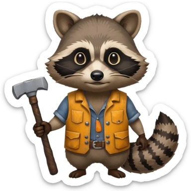 dirty blacksmith racoon holding hammer sticker