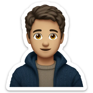young boy, hispanic, brown hair, short hair, brown eyes, dark blue winter sweater sticker