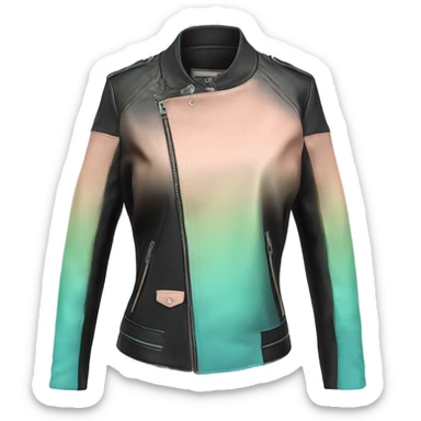 Hyper Realistic isolated side view of an open black,peach,pastel green,pastel blue ombre feminine fashion leather jacket.  sticker