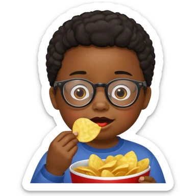 Ebony child with glasses eating chips sticker