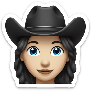 Blue eyes, cowgirl, pale skin, black hair, black cowgirl hat sticker