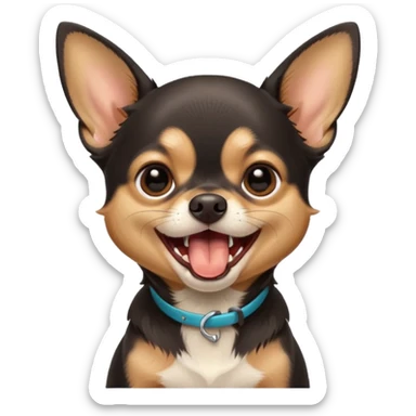 A high-resolution digital illustration of a cute black and tan chihuahua yawning. portrait in a clean, semi-realistic style sticker