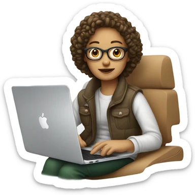 white-skinned product designer sitting with macbook sticker