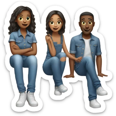 Two girls and one guy hanging out on stairs in denim outfits sticker