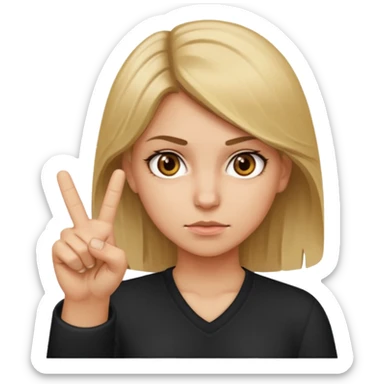 A girl about 35 dirty blonde, hair, brown eyes flipping the middle finger sticker